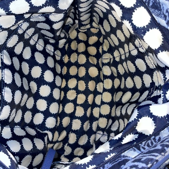 Vera Bradley Iconic Tote in Indigo Quilted Cotton Blue Paisley Polka Dot Lining - Picture 7 of 14